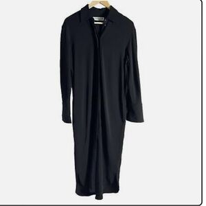 MM LaFleur Black Long Sleeve Collared Button Front Shirt Dress Size 4 | H1757